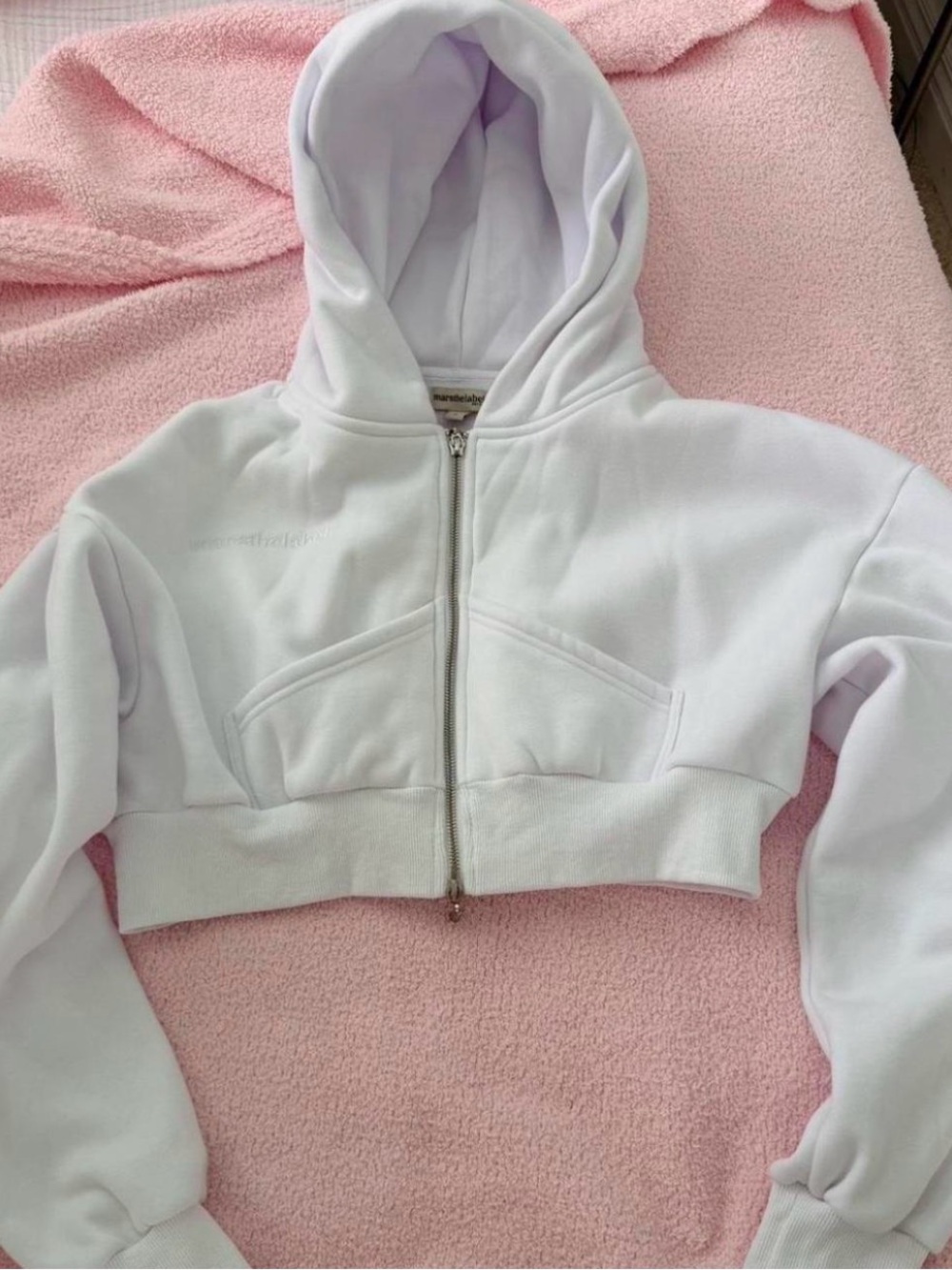 Cropped White Zip-Up Hooded Sweatshirt